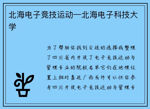 北海电子竞技运动—北海电子科技大学